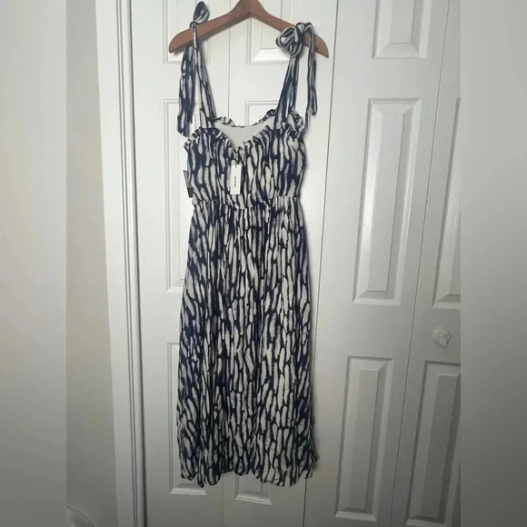 Jason Wu Sleeveless Dress with Shoulder Ties in Spring Navy Multi SZ6 Maxi Dress - Picture 4 of 16